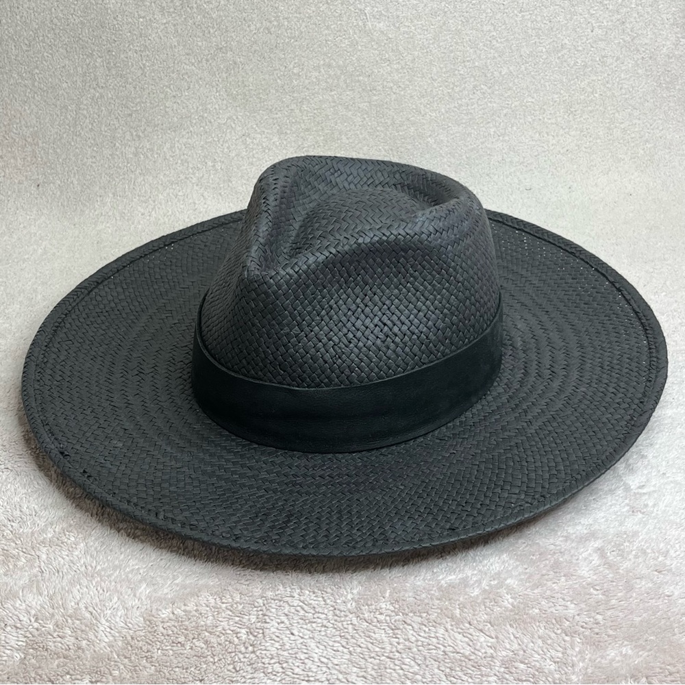 Janessa Leone Straw Wide Brim Sun Hat-Women’s Small-Charcoal/Black-Vacation-Trip